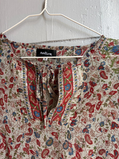 Boho Festival Tunic, Paisley Floral Beach Cover Up, Sheer Summer Blouse, Hippie Ibiza Top, Size S