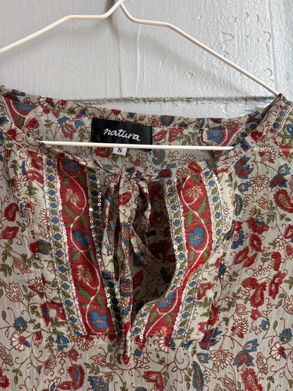 Boho Festival Tunic, Paisley Floral Beach Cover Up, Sheer Summer Blouse, Hippie Ibiza Top, Size S