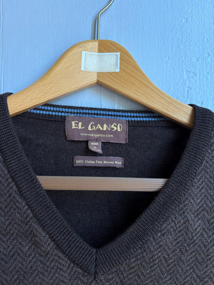 Brown Merino Wool V-Neck Jumper — back view