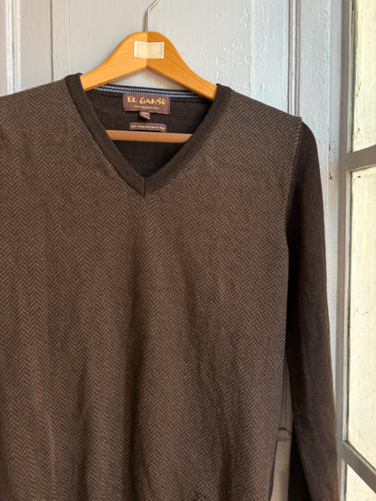 Merino Wool men Jumper, Brown V Neck Sweater, Italian Fine Merino Wool Preppy Old Money Luxury Knit, Winter Pullover