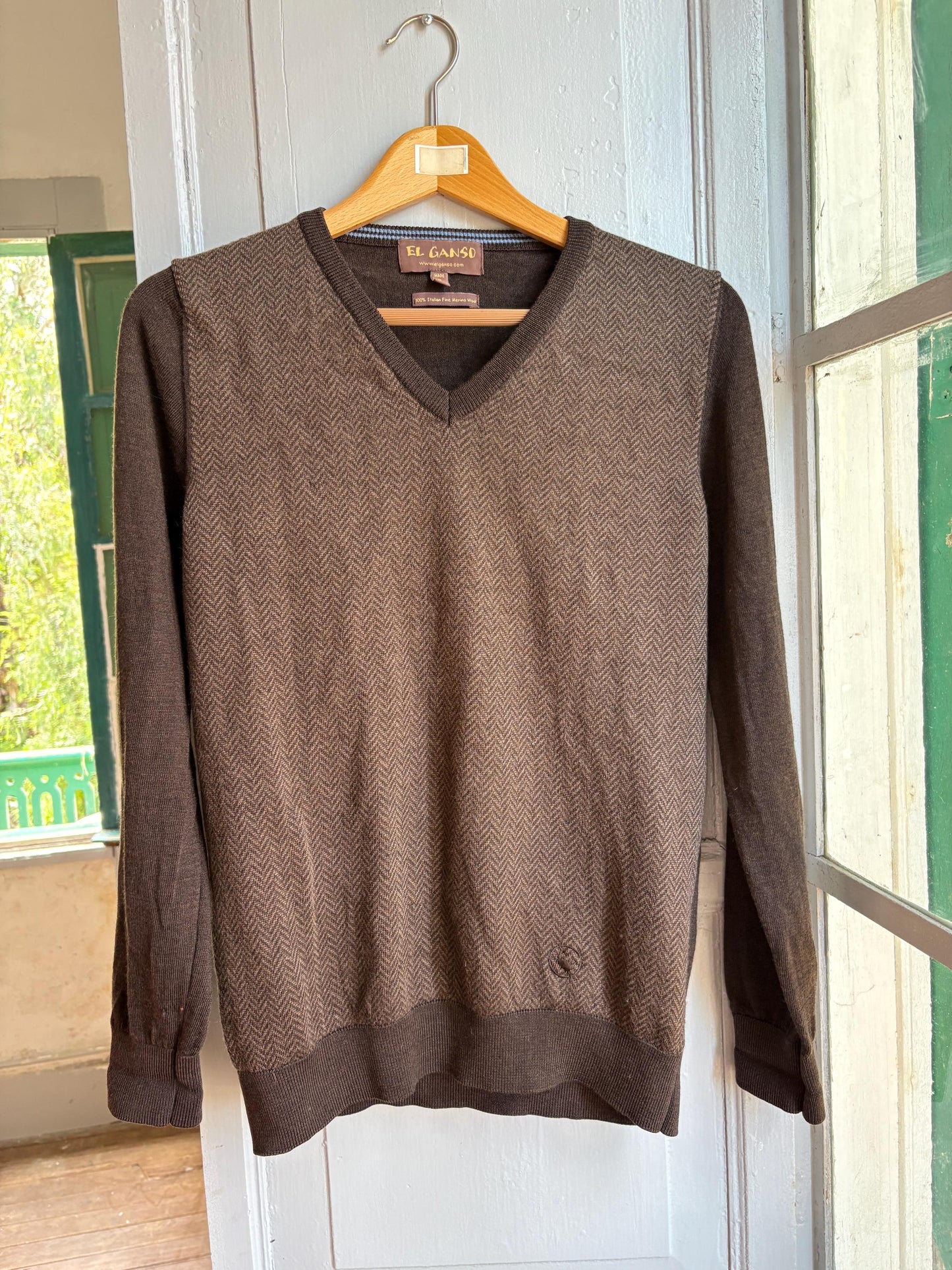 Merino Wool men Jumper, Brown V Neck Sweater, Italian Fine Merino Wool Preppy Old Money Luxury Knit, Winter Pullover