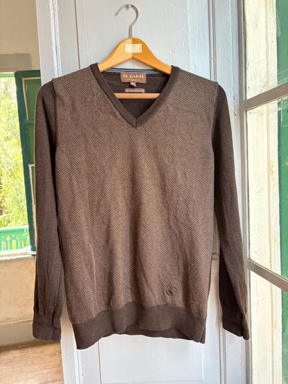 Merino Wool men Jumper, Brown V Neck Sweater, Italian Fine Merino Wool Preppy Old Money Luxury Knit, Winter Pullover