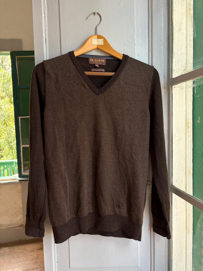 Brown Merino Wool V-Neck Jumper — additional view 5