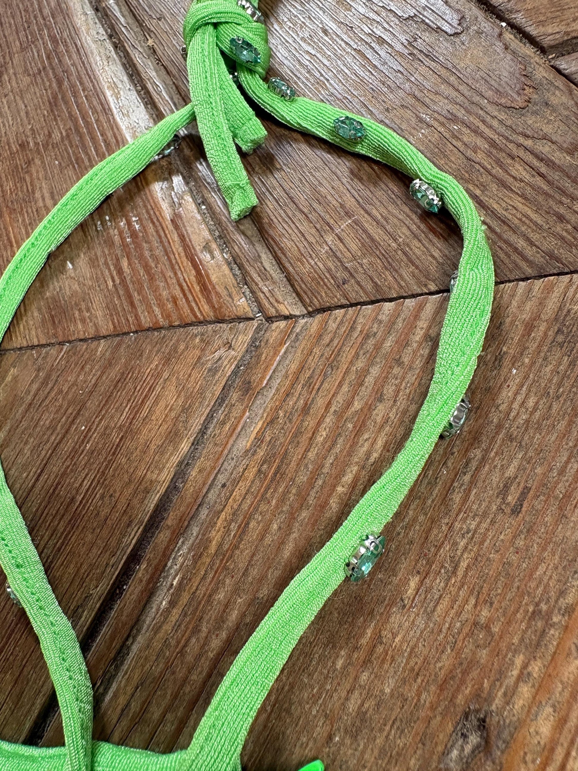 Y2K Lime Green Halter Top With Gemstone Straps — additional view 7