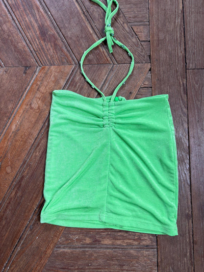 Y2K Lime Green Halter Top With Gemstone Straps — back view
