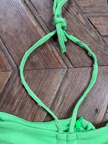 Y2K Lime Green Halter Top With Gemstone Straps — additional view 9