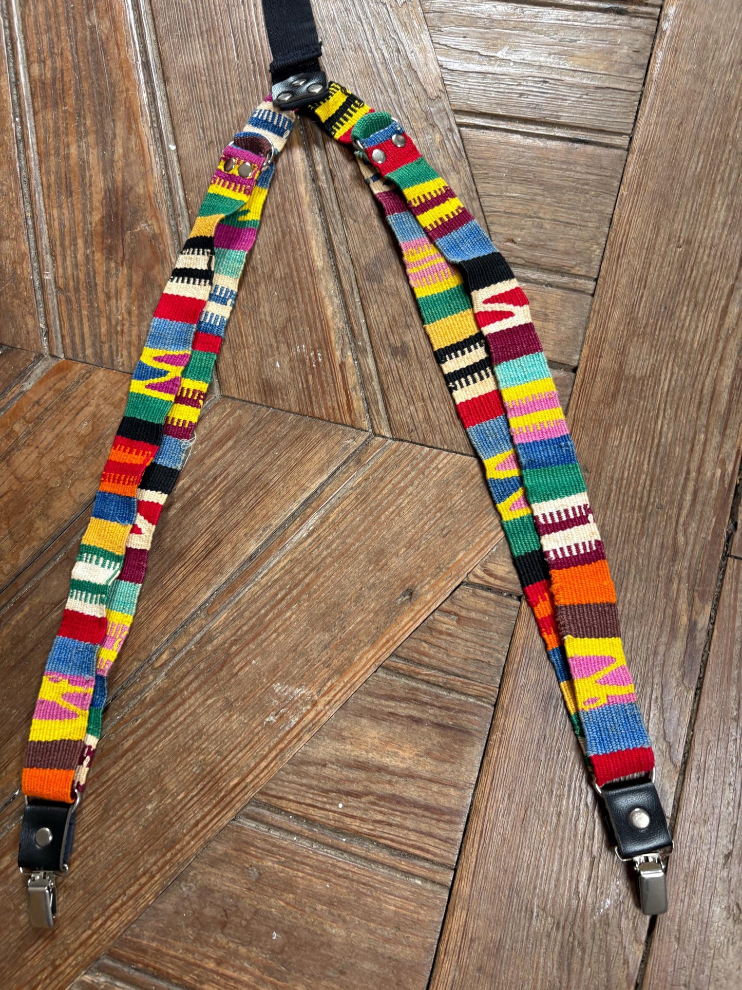 Vintage Rainbow Suspenders, Unisex Retro Style — fabric close-up
