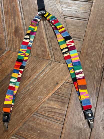 Vintage Rainbow Suspenders, Unisex Retro Style — fabric close-up