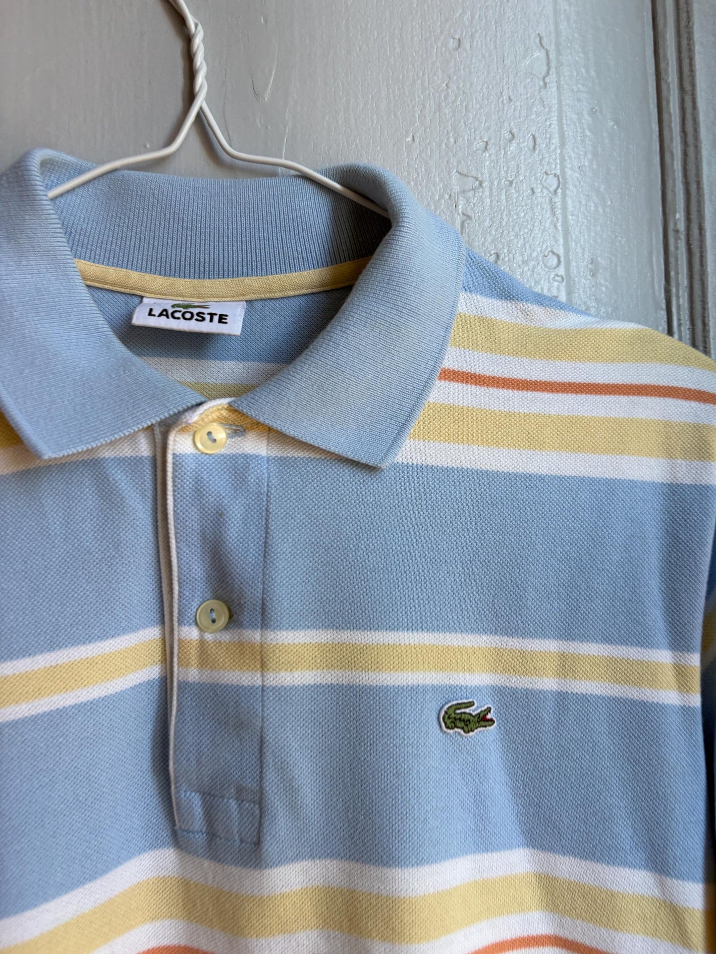 Vintage Lacoste Striped Polo Shirt in Pastel Blue — additional view 10