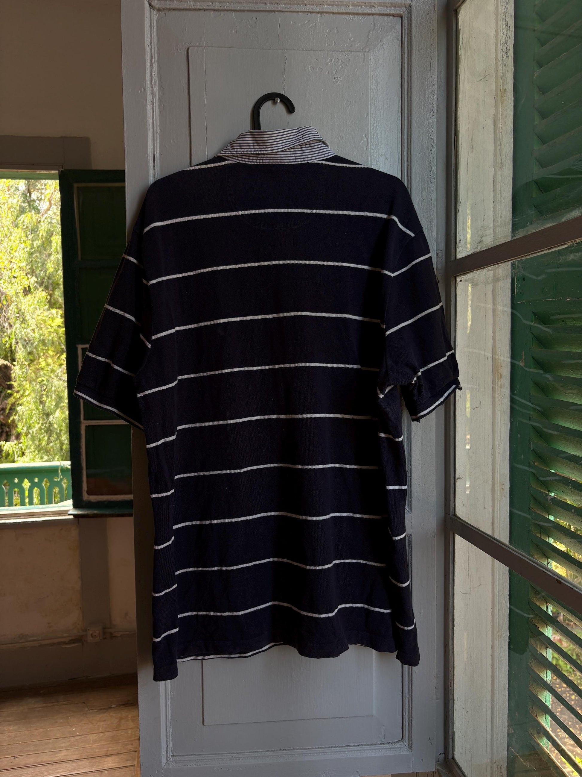 Navy Blue Striped Vintage Lacoste Polo Shirt — additional view 5