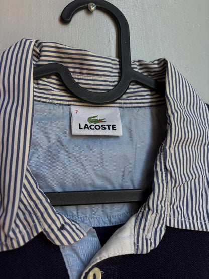 Vintage Lacoste Polo Shirt Men Navy Blue Striped Cotton Polo French Preppy Rugby Shirt Size 7
