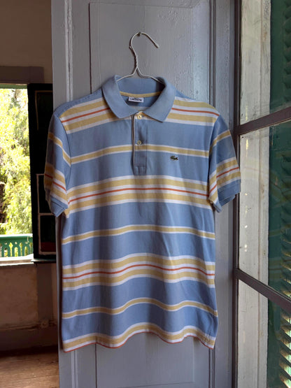 Vintage Lacoste Striped Polo Shirt in Pastel Blue — detail
