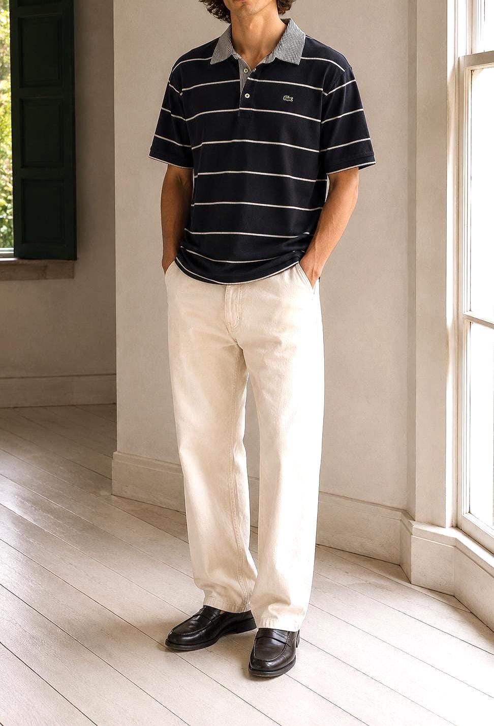 Navy Blue Striped Vintage Lacoste Polo Shirt