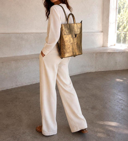 Gold Leather Metallic Convertible Backpack