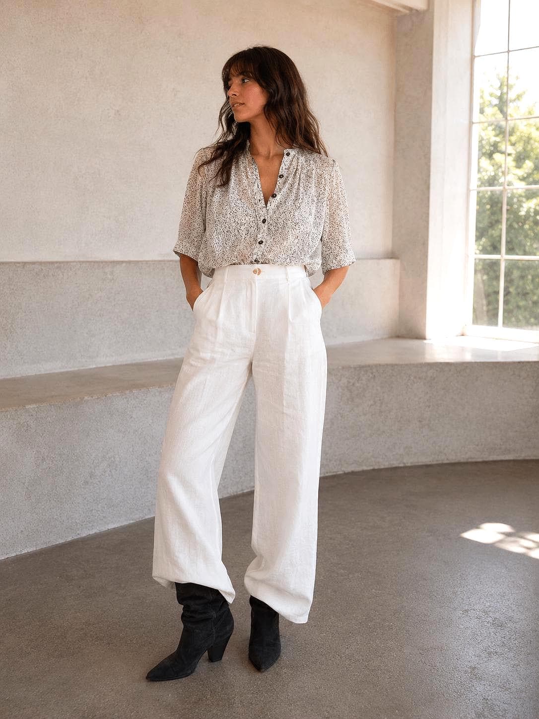 Silk Floral Sheer Blouse in Black and White