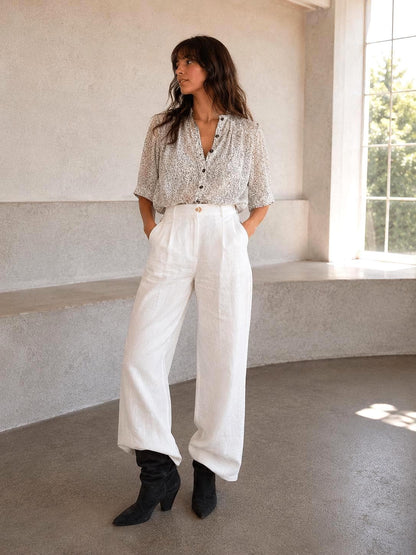 Silk Floral Sheer Blouse in Black and White