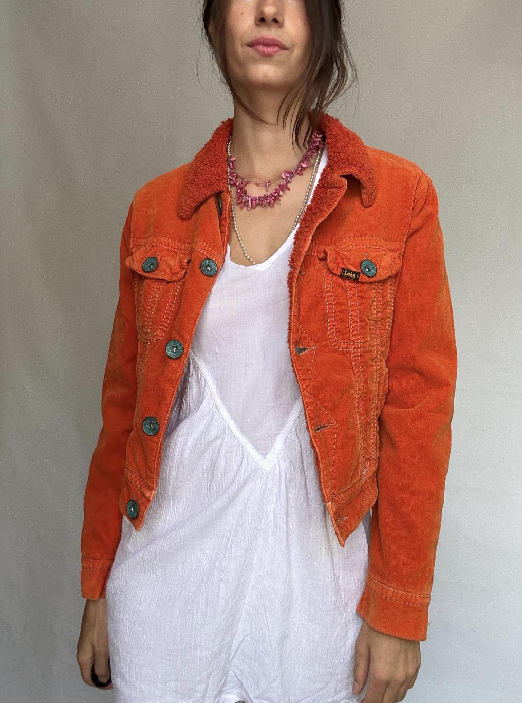 Lois orange corduroy jacket, cotton blend, US S