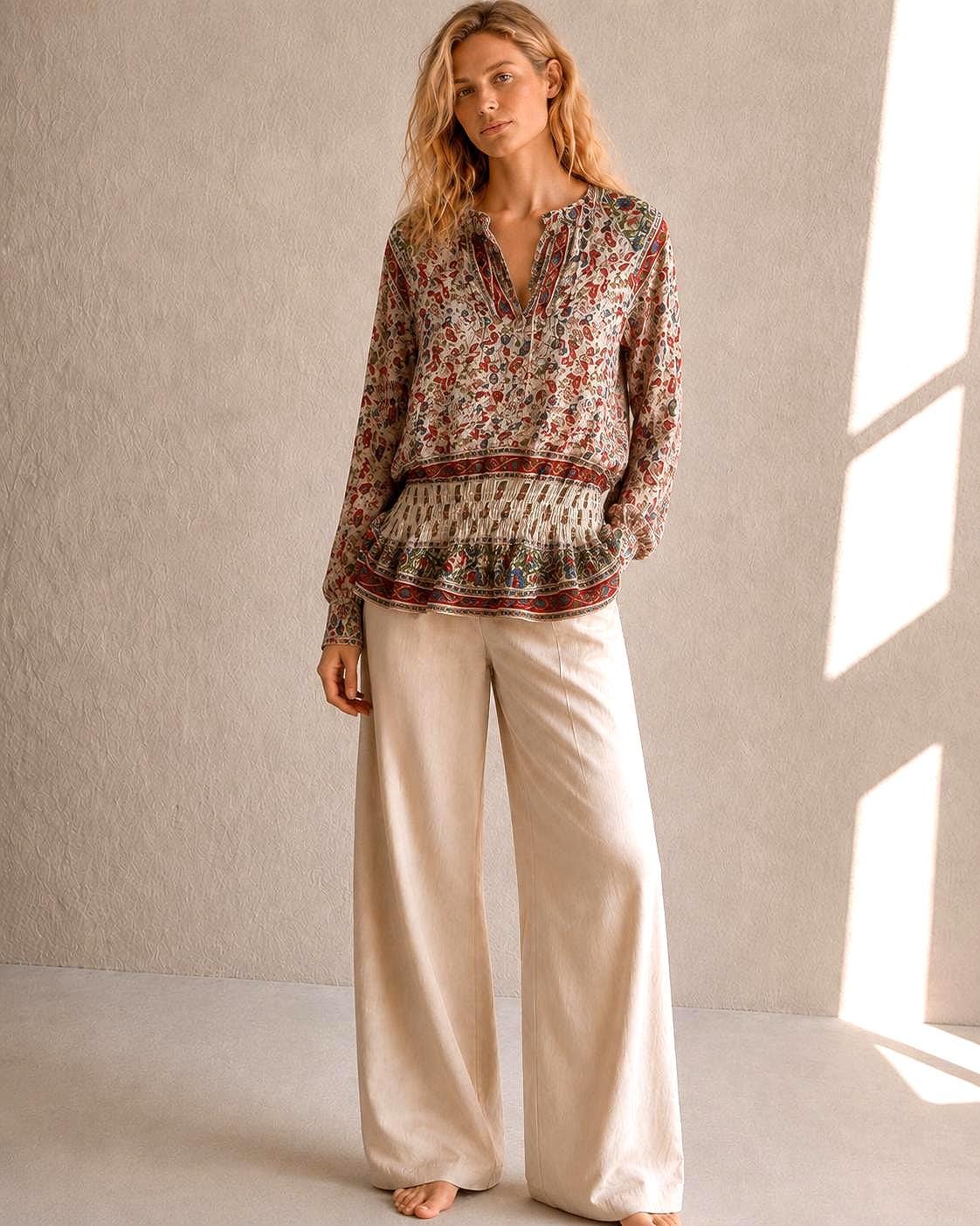 Boho Festival Tunic, Paisley Floral Beach Cover Up, Sheer Summer Blouse, Hippie Ibiza Top, Size S