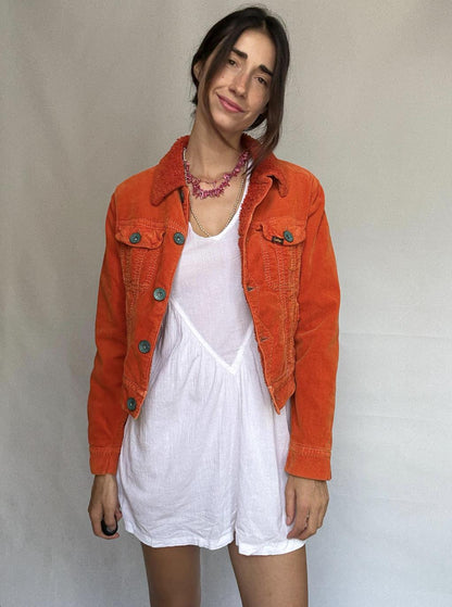 Lois orange corduroy jacket, cotton blend, US S