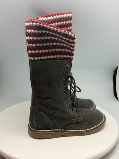 Georges Rech Girls Grey Suede Leather Lace-Up Boots EU 32 – Fold-Over Knitted Cuff – Unworn