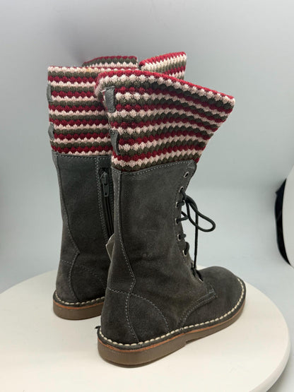 Georges Rech Girls Grey Suede Leather Lace-Up Boots EU 32 – Fold-Over Knitted Cuff – Unworn