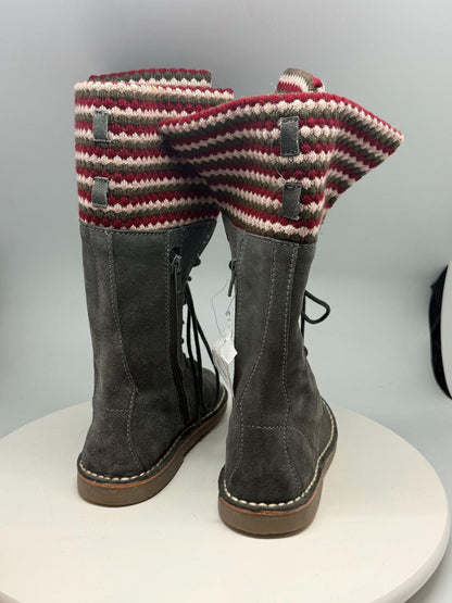 Georges Rech Girls Grey Suede Leather Lace-Up Boots EU 32 – Fold-Over Knitted Cuff – Unworn