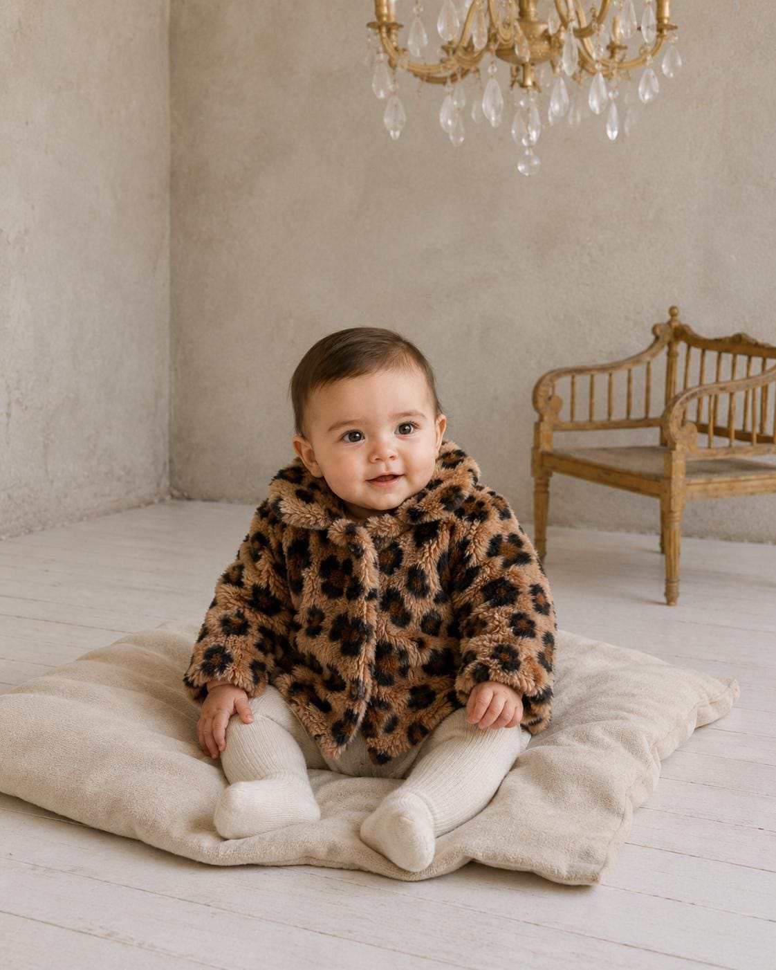 Toddler Leopard Print Faux Fur Winter Coat, Size 62 Baby Girl Jacket, Animal Print Hooded Cozy Soft Secondhand Gift