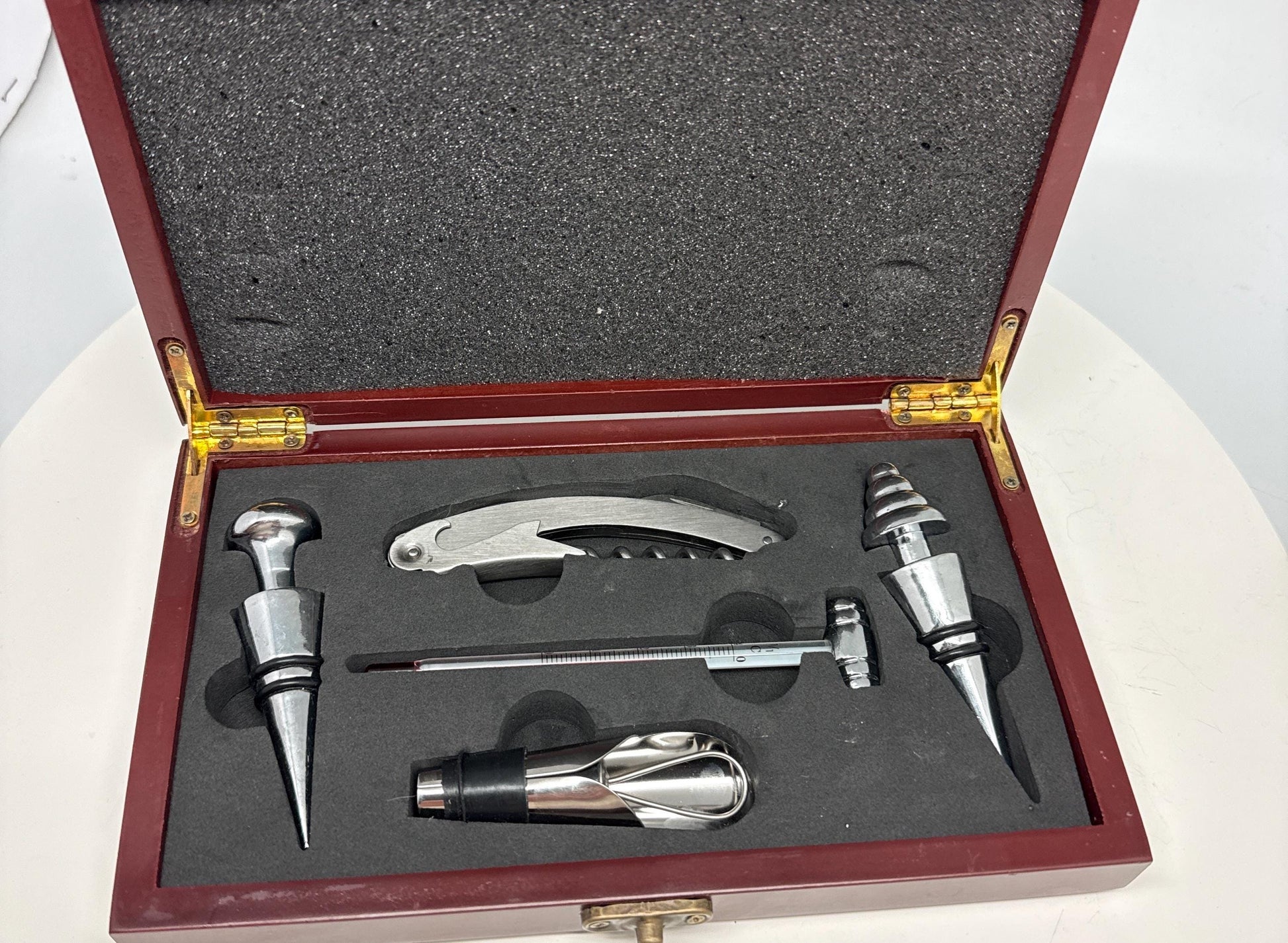 Wooden Wine Accessory Gift Set — fabric close-up