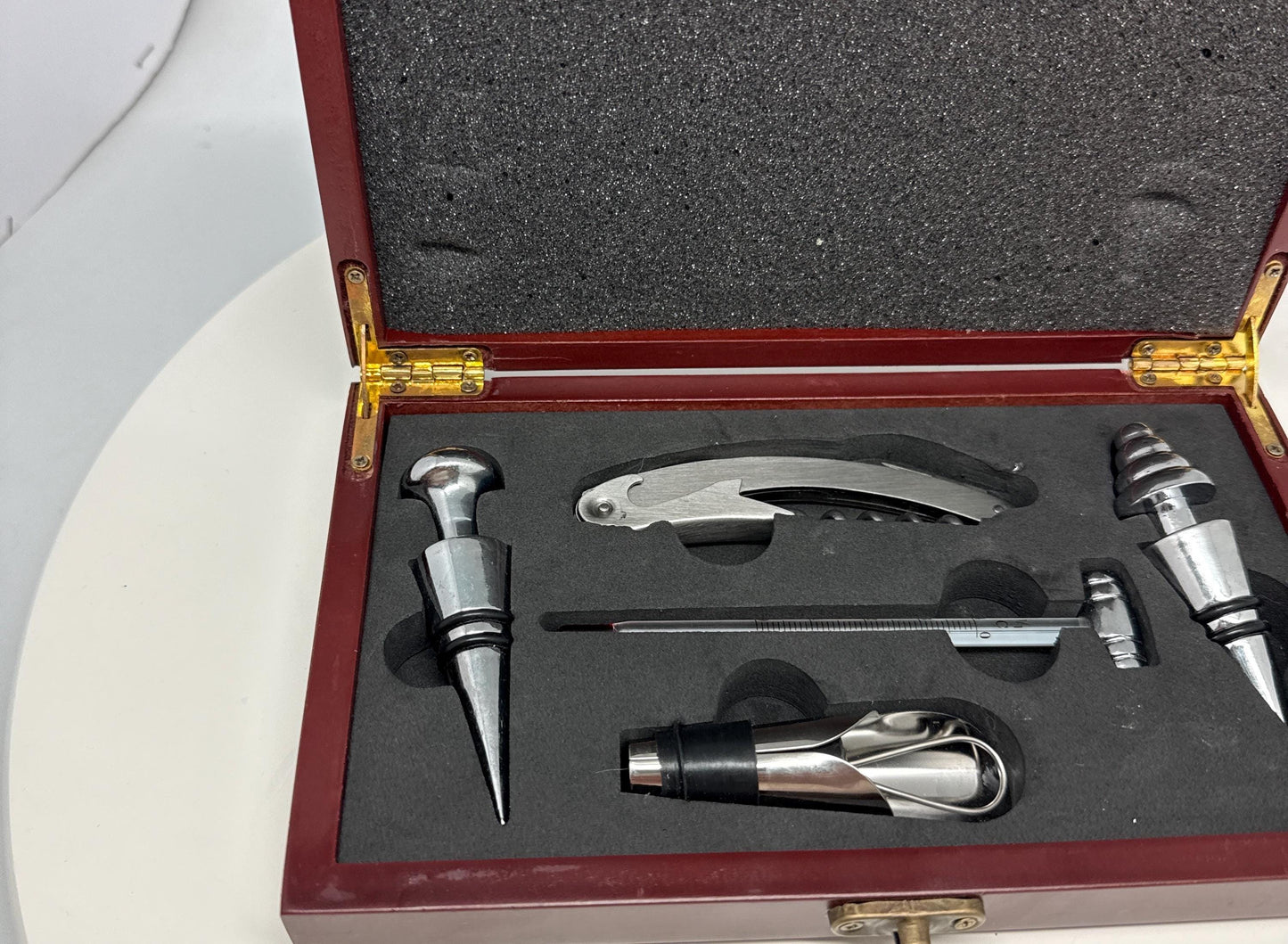 Wooden Wine Accessory Gift Set — back view