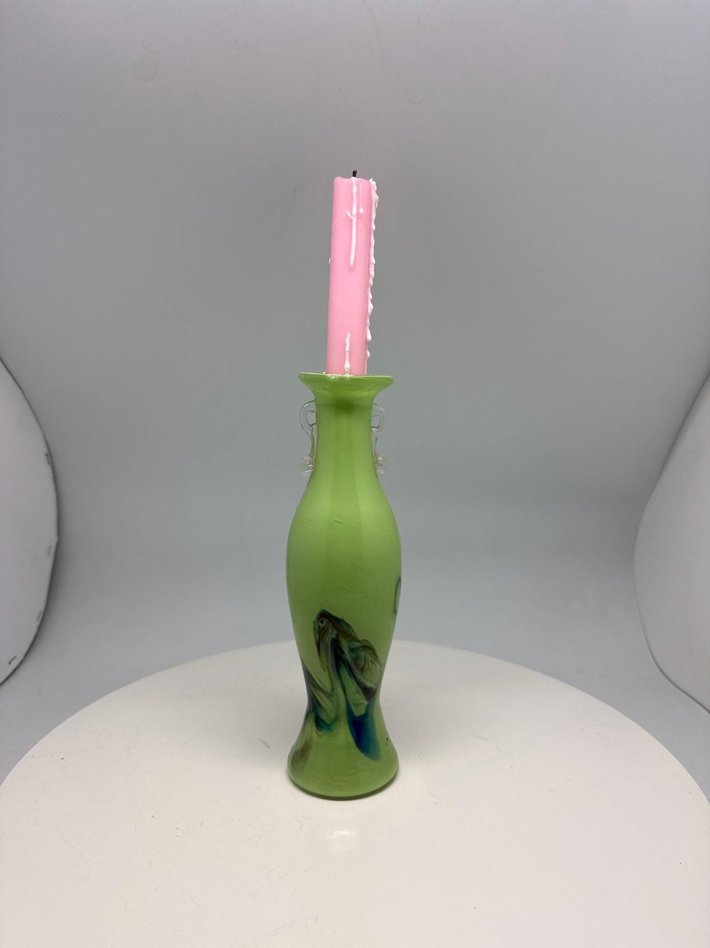 Green Glass Candle Holder, 23cm Artistic Design