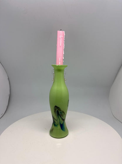 Green Glass Candle Holder, 23cm Artistic Design