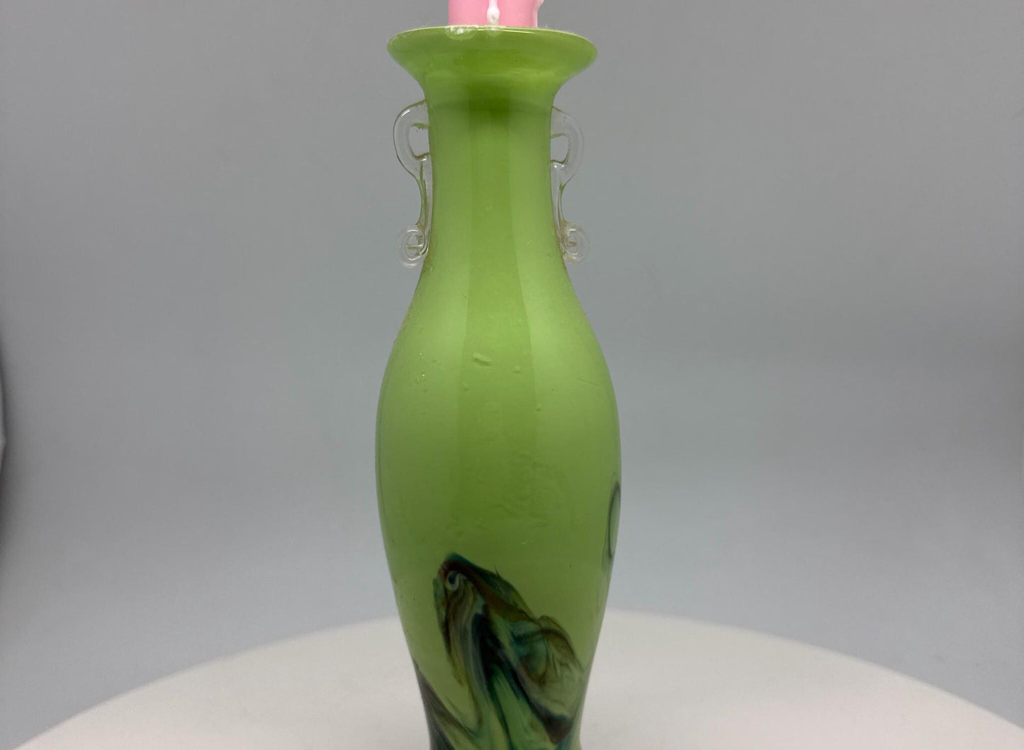 Green Glass Candle Holder, 23cm Artistic Design