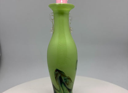 Green Glass Candle Holder, 23cm Artistic Design