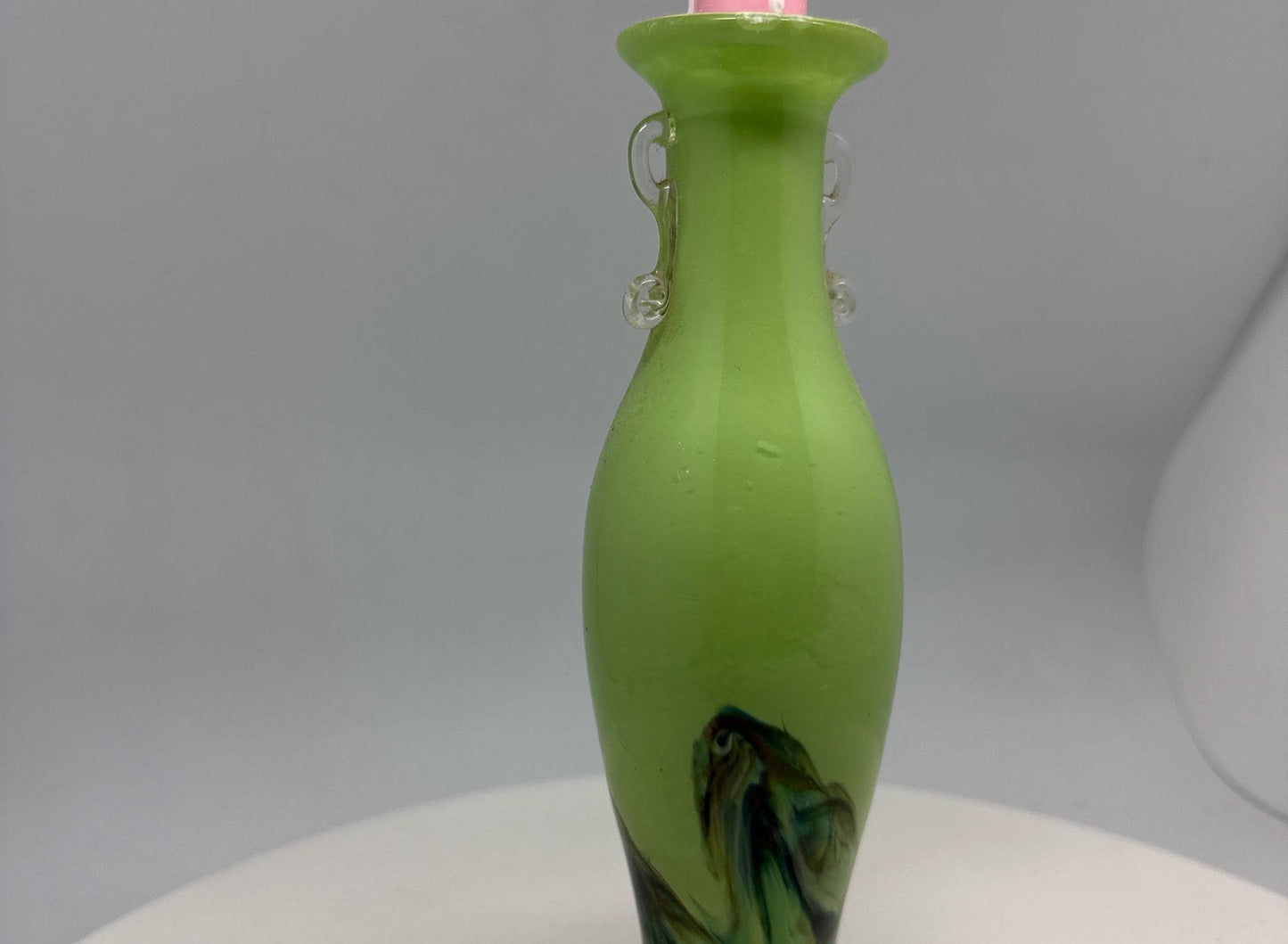 Green Glass Candle Holder, 23cm Artistic Design