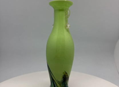 Green Glass Candle Holder, 23cm Artistic Design