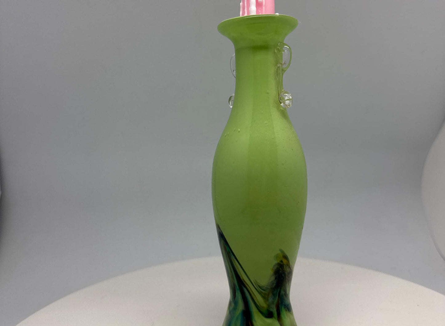 Green Glass Candle Holder, 23cm Artistic Design