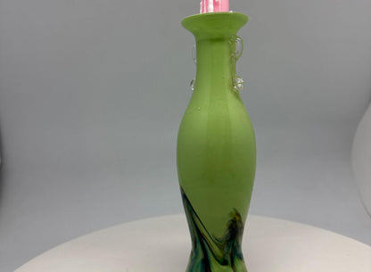 Green Glass Candle Holder, 23cm Artistic Design