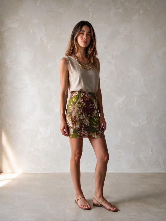 Anna Ferrari Autumn Leaf Print Pencil Skirt, Vintage Italian Mini