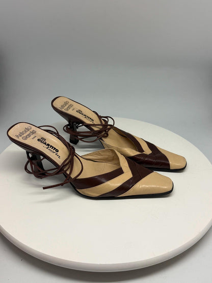 Vintage Antonio Garcia Leather Pumps EU 39 | Brown & Cream Y2K Lace-Up Heels | Pointed Toe Spanish Shoes | Artesania Elda