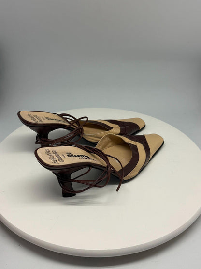 Vintage Antonio Garcia Leather Pumps EU 39 | Brown & Cream Y2K Lace-Up Heels | Pointed Toe Spanish Shoes | Artesania Elda