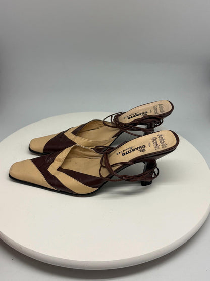 Vintage Antonio Garcia Leather Pumps EU 39 | Brown & Cream Y2K Lace-Up Heels | Pointed Toe Spanish Shoes | Artesania Elda