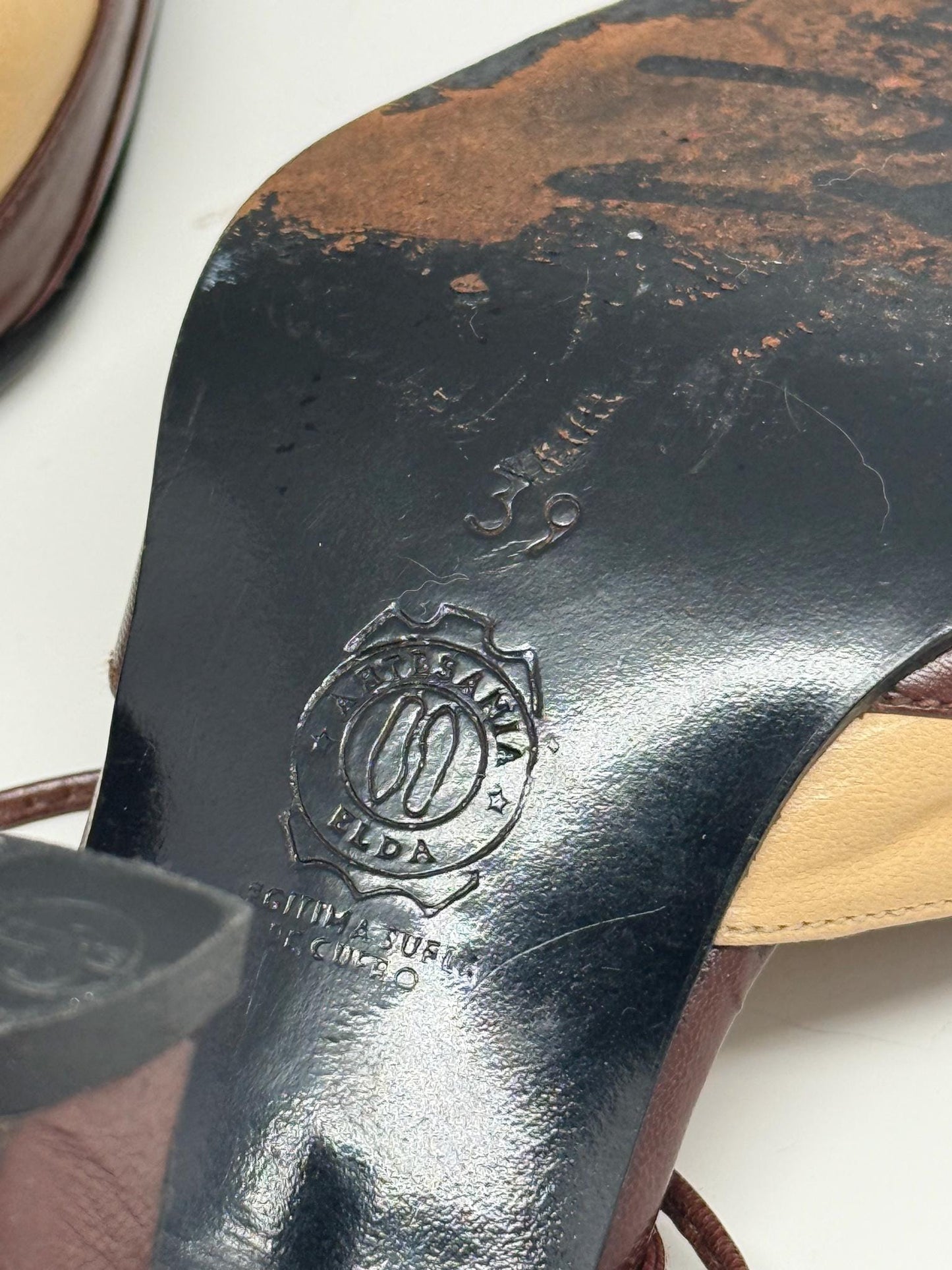 Vintage Antonio Garcia Leather Pumps EU 39 | Brown & Cream Y2K Lace-Up Heels | Pointed Toe Spanish Shoes | Artesania Elda