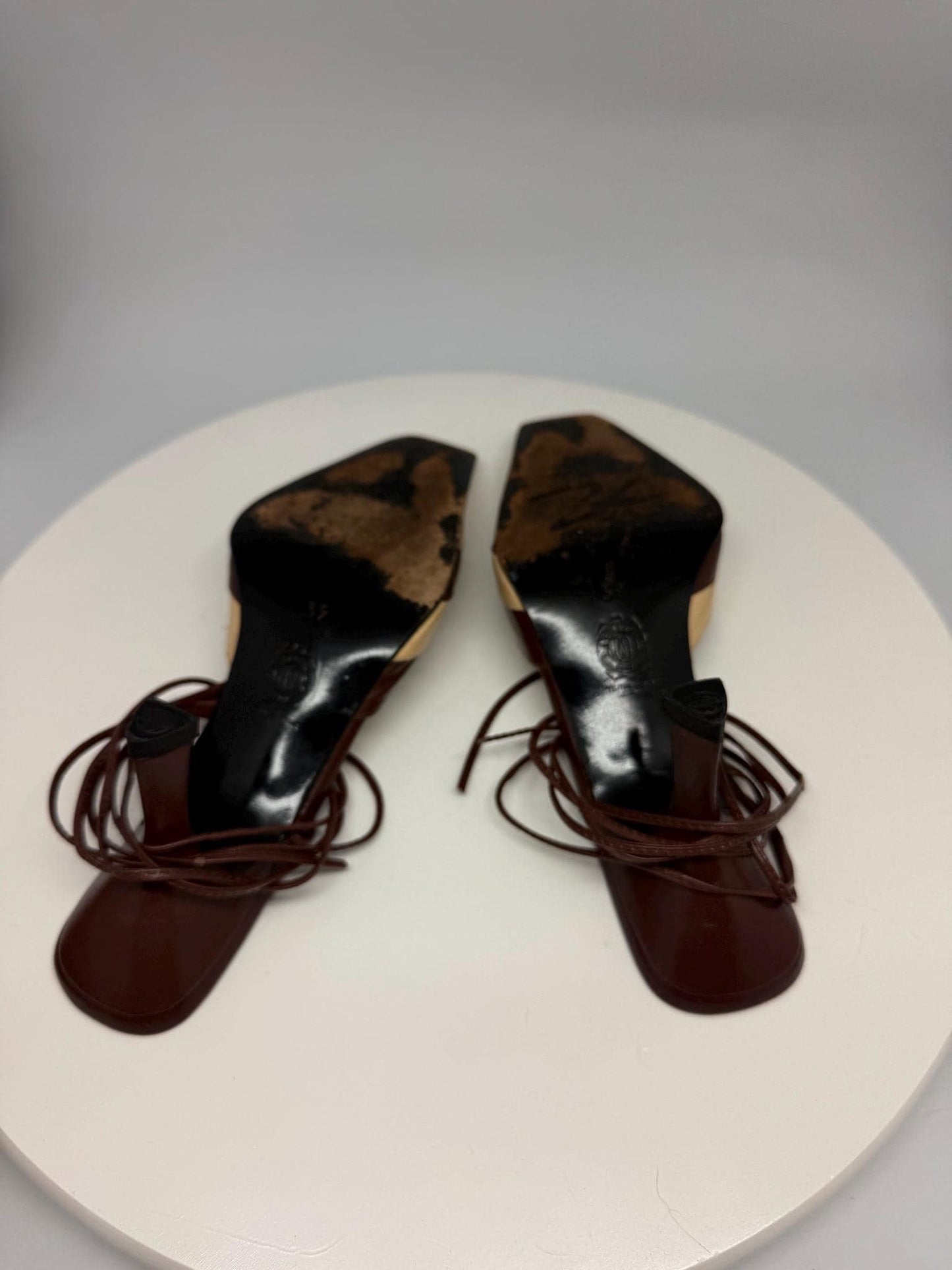 Vintage Antonio Garcia Leather Pumps EU 39 | Brown & Cream Y2K Lace-Up Heels | Pointed Toe Spanish Shoes | Artesania Elda