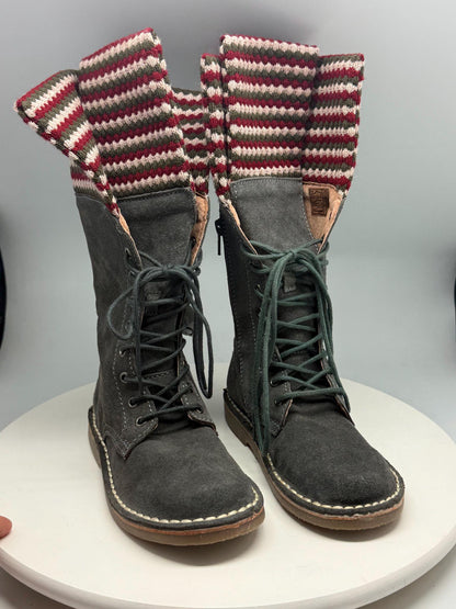 Georges Rech Girls Grey Suede Leather Lace-Up Boots EU 32 – Fold-Over Knitted Cuff – Unworn