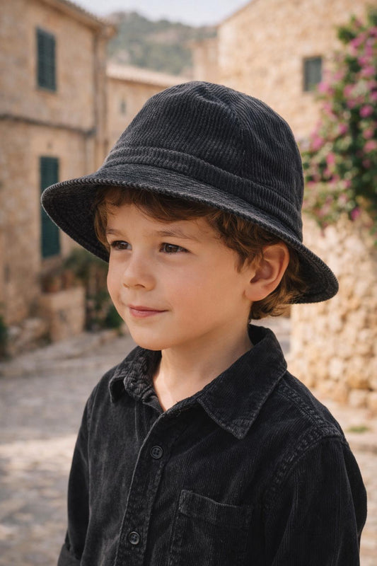 Vintage Children's black corduroy hat, made in Spain, size 56