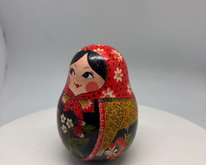 Hand-Painted Red Wooden Matryoshka Doll, Decorative