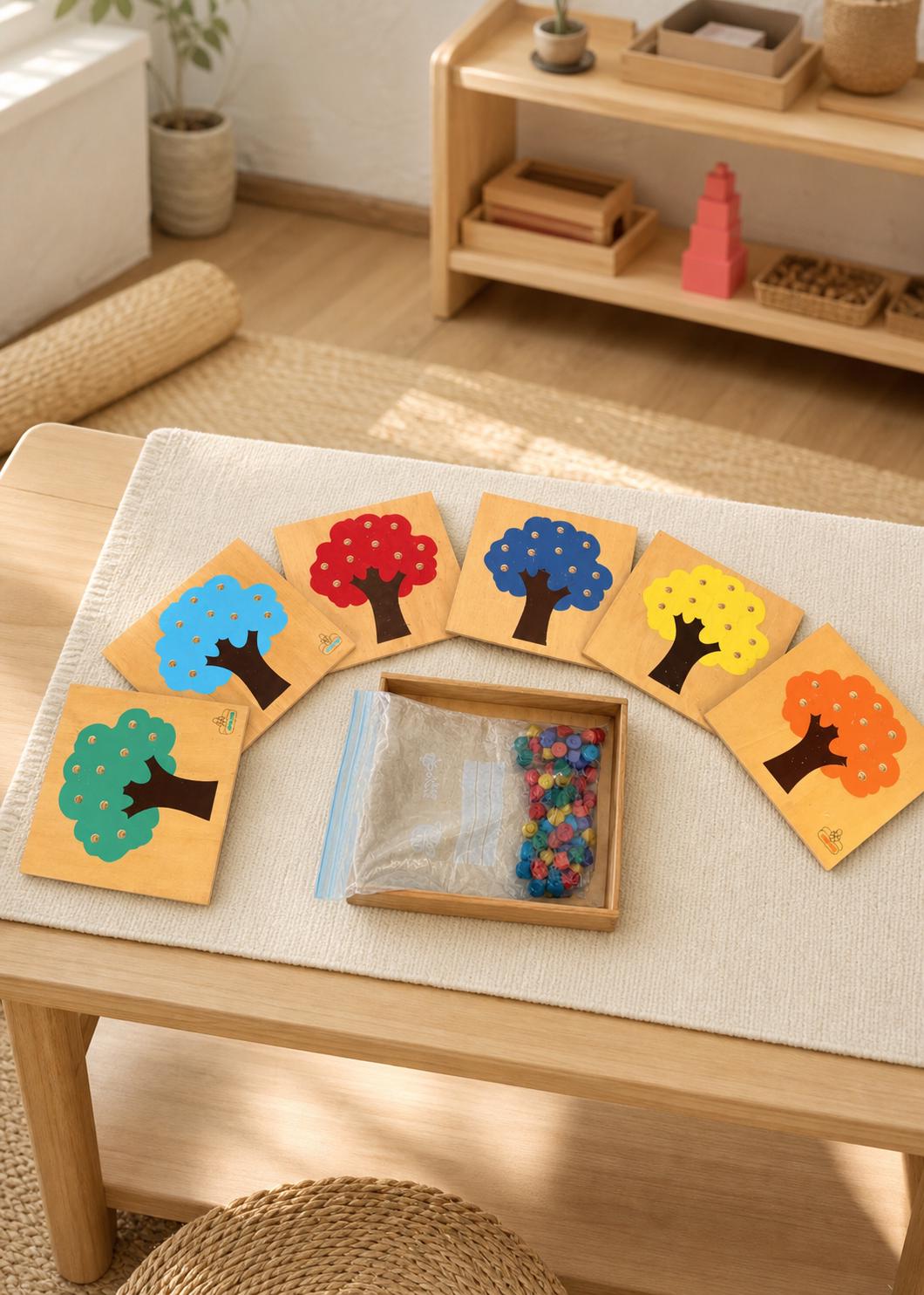Vintage Montessori Counting Tree Puzzle Set, Wooden Homeschool Math Toy, Waldorf Preschool Learning Game, JOC-DI Educational Toy