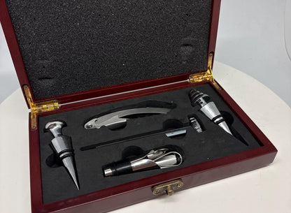 Wine Accessory Gift Set in Wooden Presentation Box, Gift for Him, Christmas Gift for Wine Lover, Barware Set