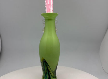 Green Glass Candle Holder, 23cm Artistic Design