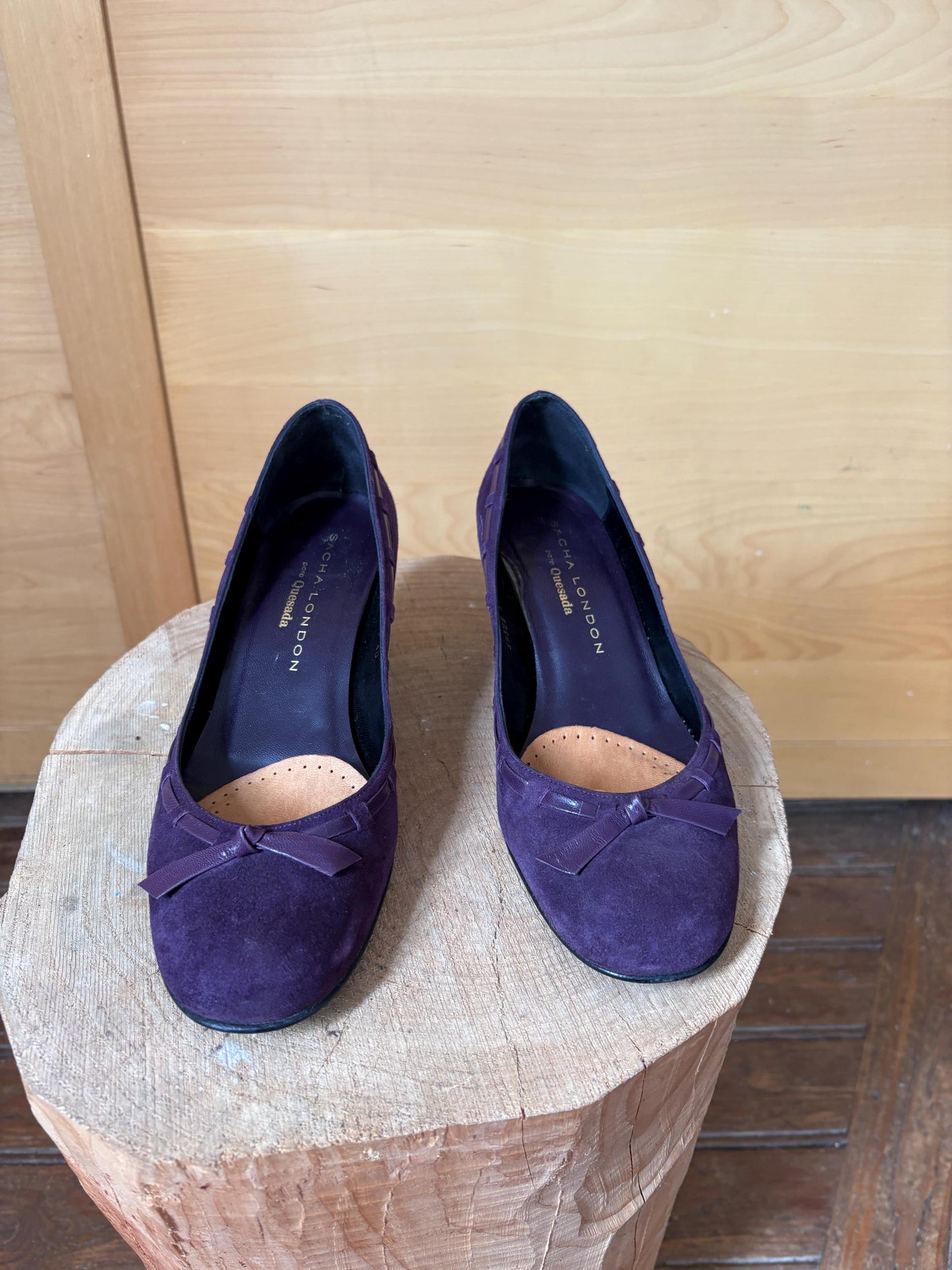 Sacha London Suede Leather Heels, Made in Spain, Purple Leather Pumps, Luxury Designer Shoes, Vintage Style, EU 40, Elegant Shoes